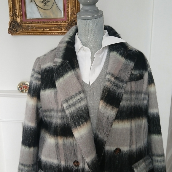 Vintage Forever 21 Jacket Duster All Over Curve Long-Line Overcoat Shadow Check - Picture 10 of 15